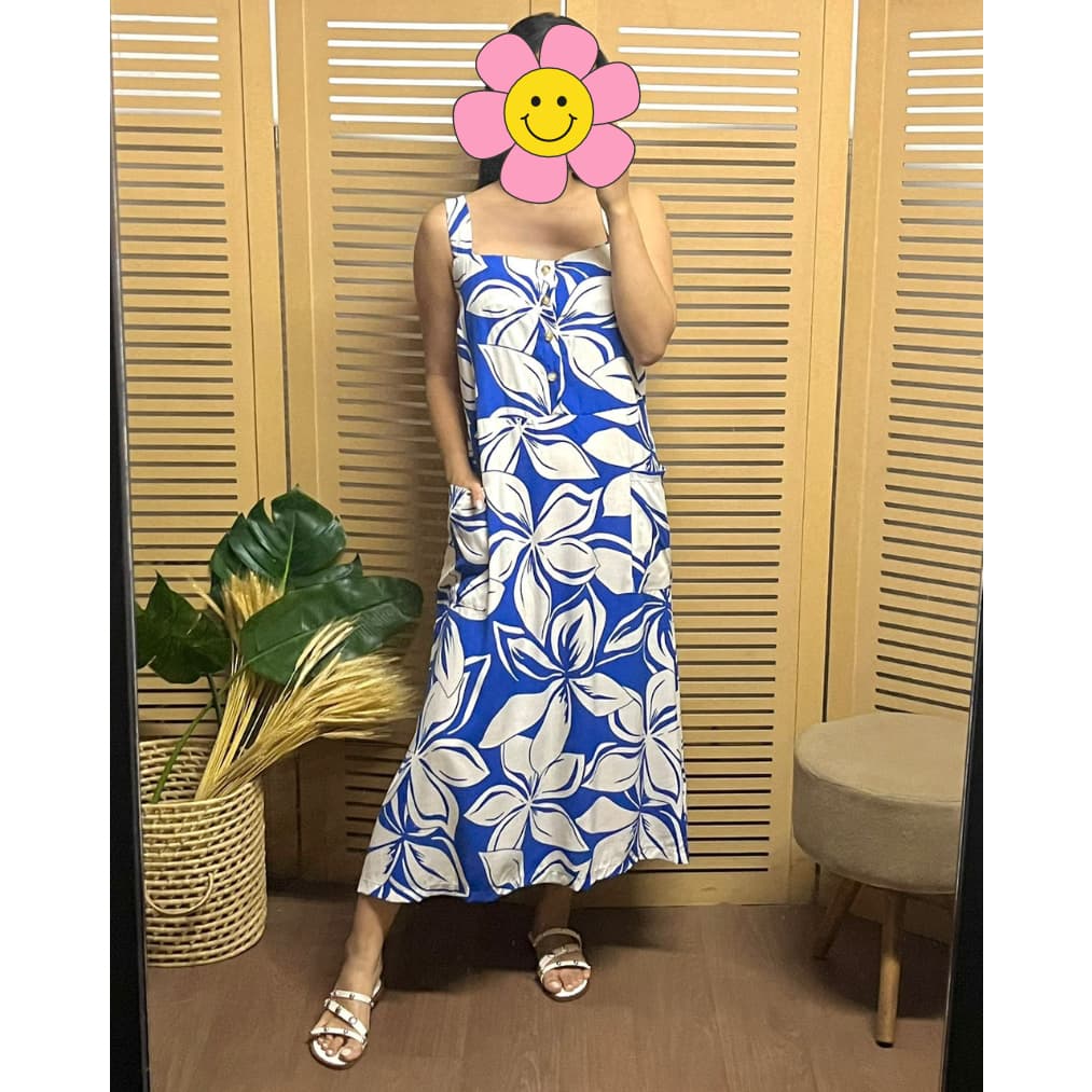 Vestido Feminino Midi Alça Viscolinho Estampado Botão e Bolsos Decote Quadrado Casual Lançamento