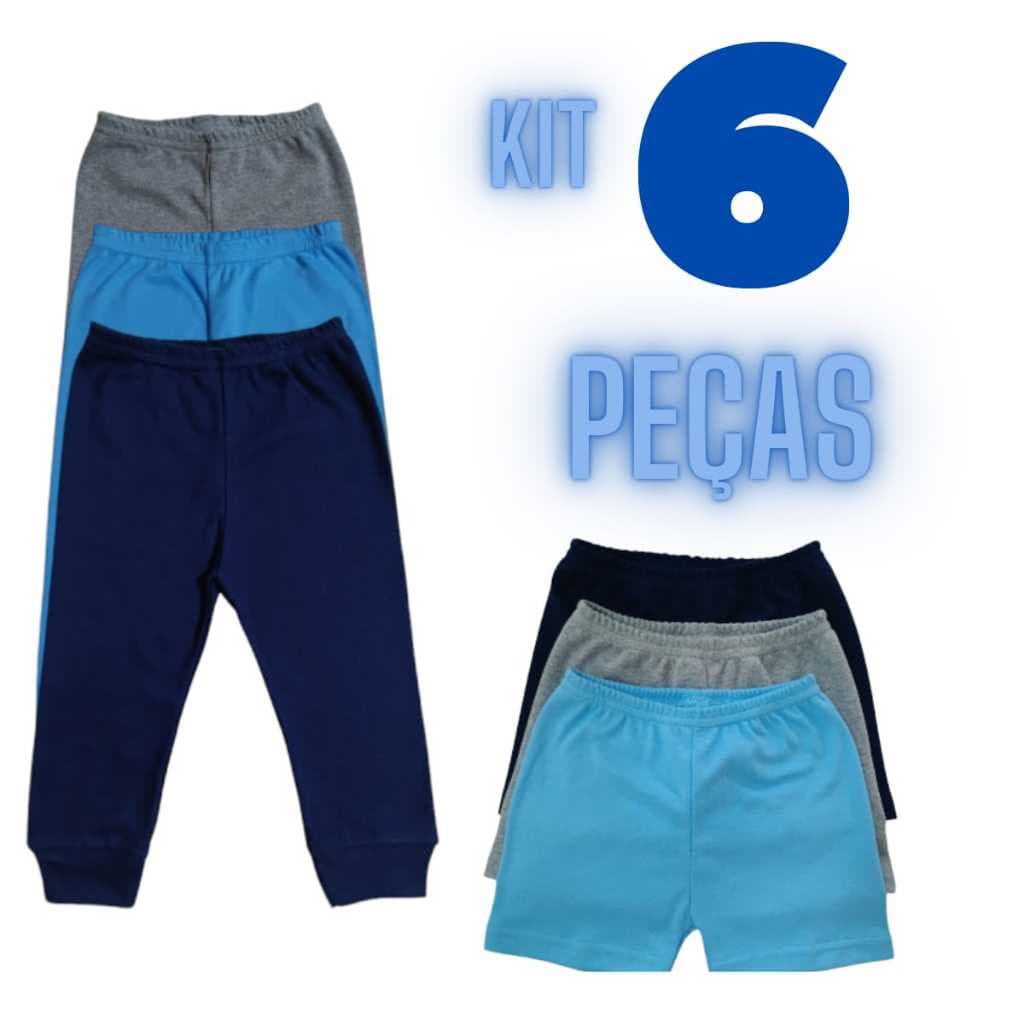 Kit 6 Peças Calça + Shorts  Malha Suedine 100% Algodão P M G 1 2 3 Anos
