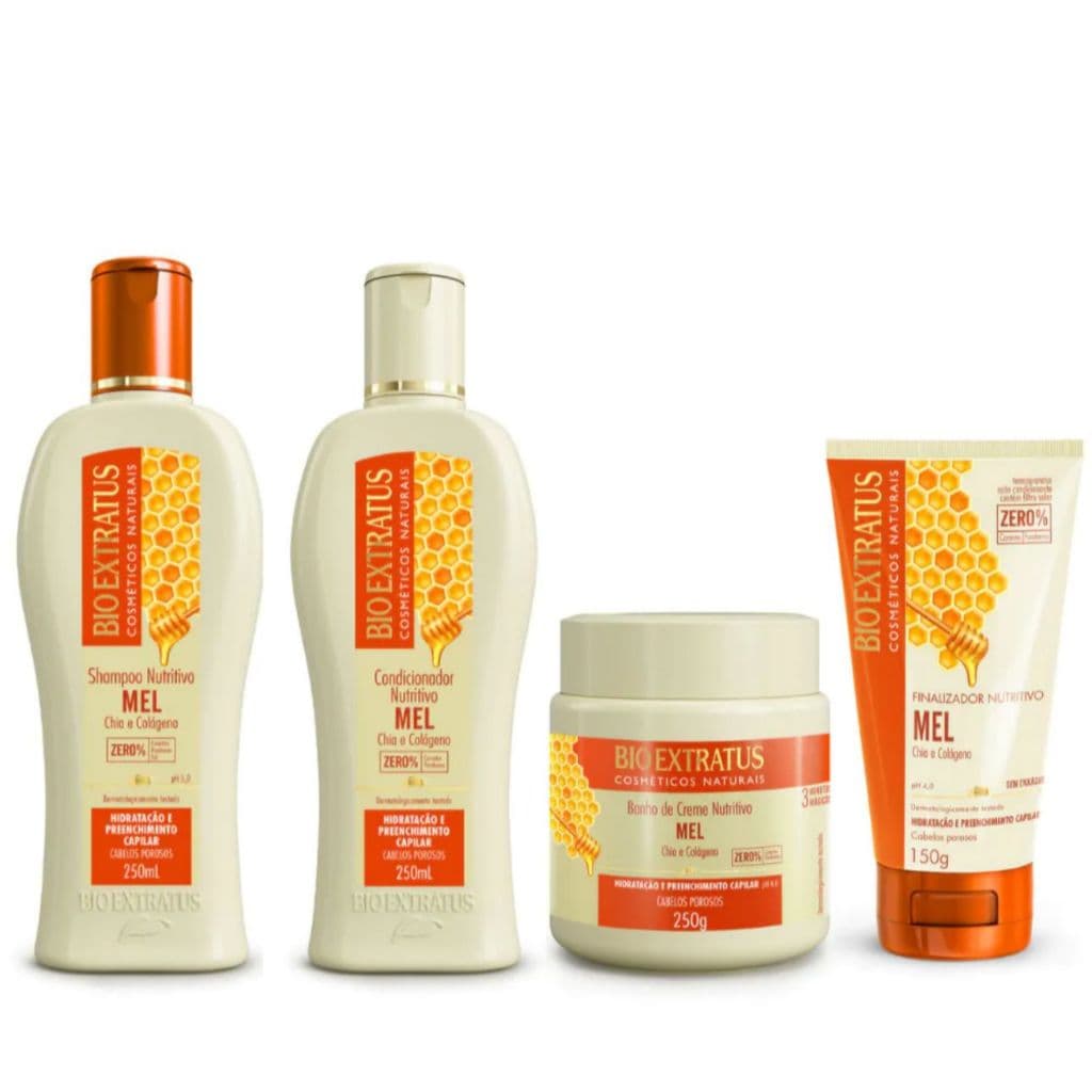 Kit Mel Shampoo, Condicionador, Banho de Creme 250mL e Finalizador 150g Bio Extratus Nutrição