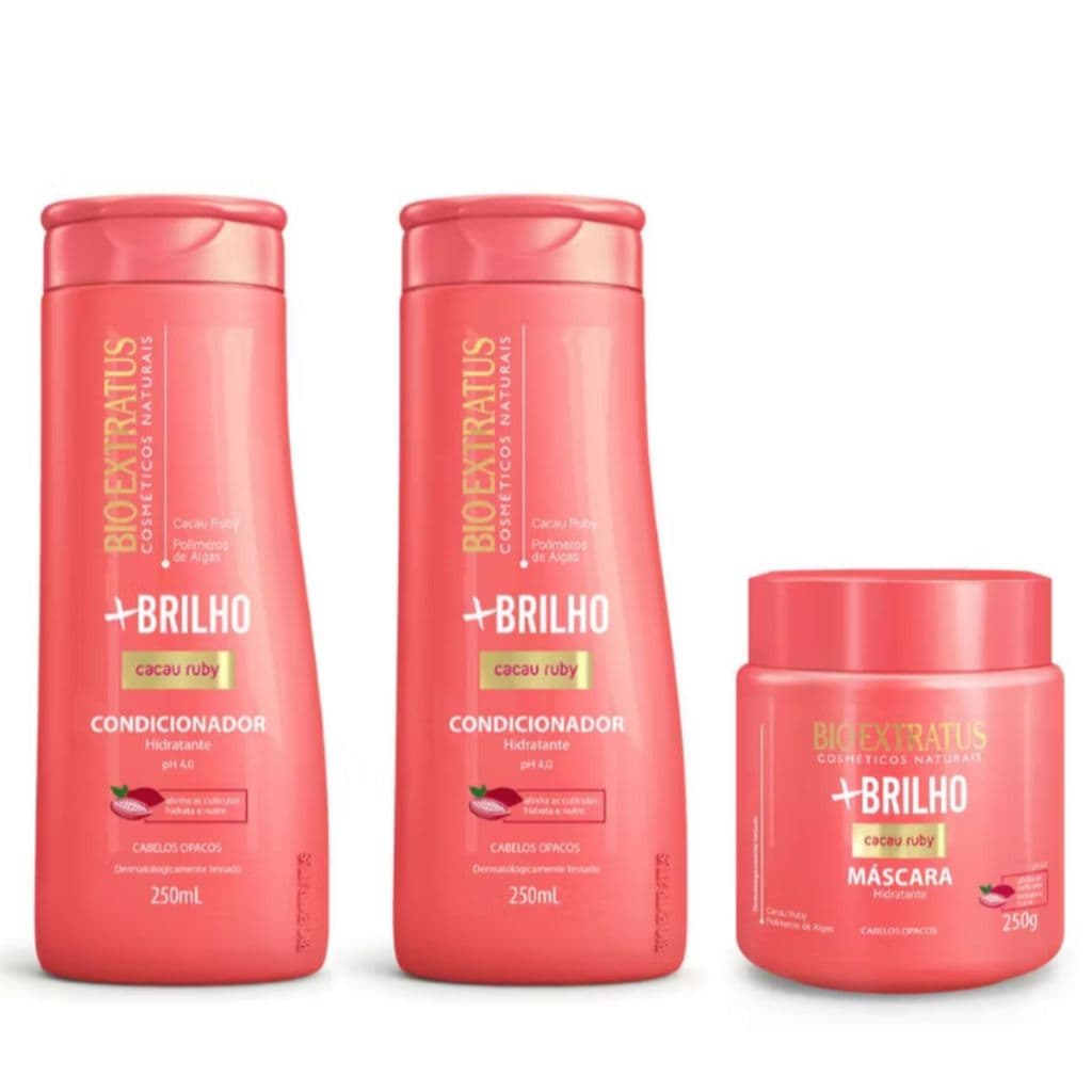 Kit Shampoo, Condicionador e Máscara Bio Extratus +Brilho - 250mL