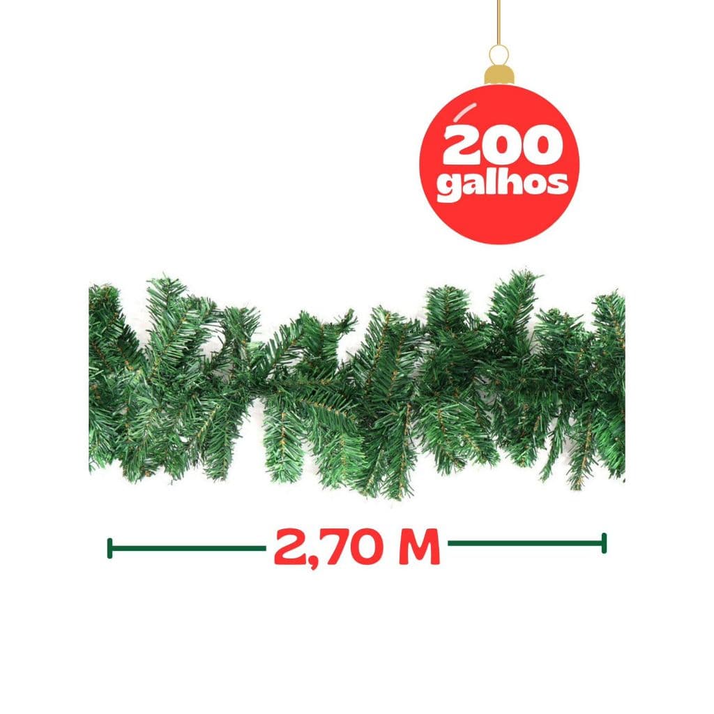 Festão Aramado Premium Natalino Flexível Natal Luxo 270cm - 200 Galhos