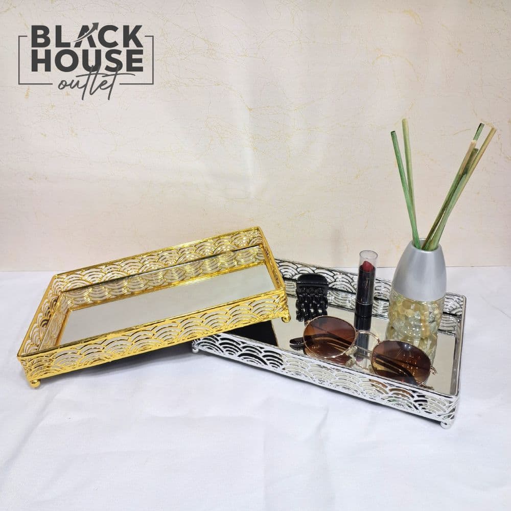Bandeja Decorativa Luxo Espelhada em Metal Rengular ou Redonda Banheiro Lavabo Multiuso Casa
