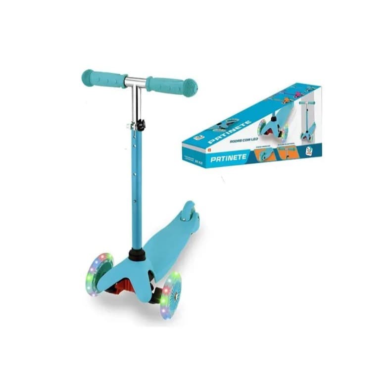 Patinete Azul c Rodas de LED Infantil Altura Ajustável 3 Rodas - Cardoso Toys