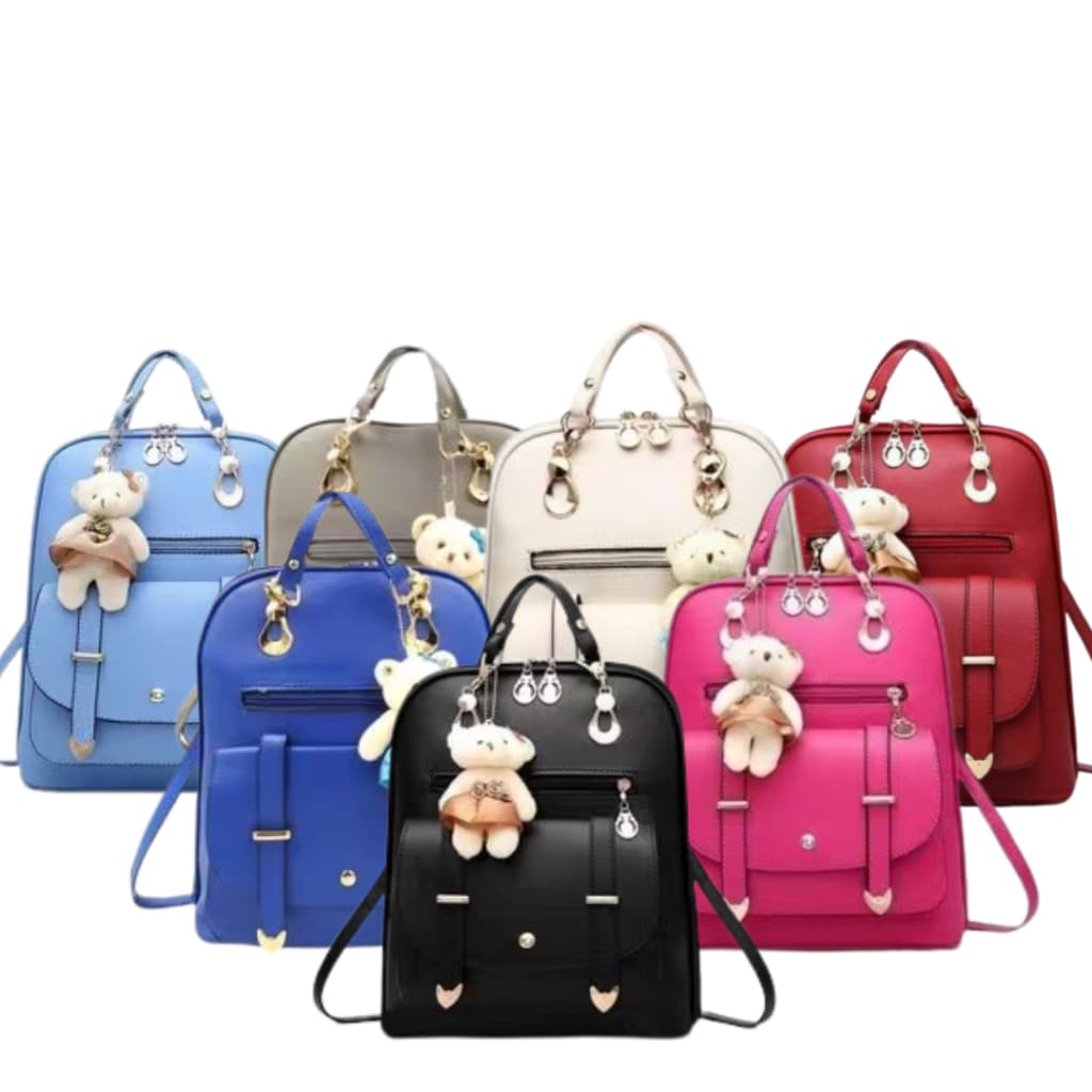 Bolsa Mochila Feminina Com Chaveiro Urso Couro Sintético reforçada  BL1201