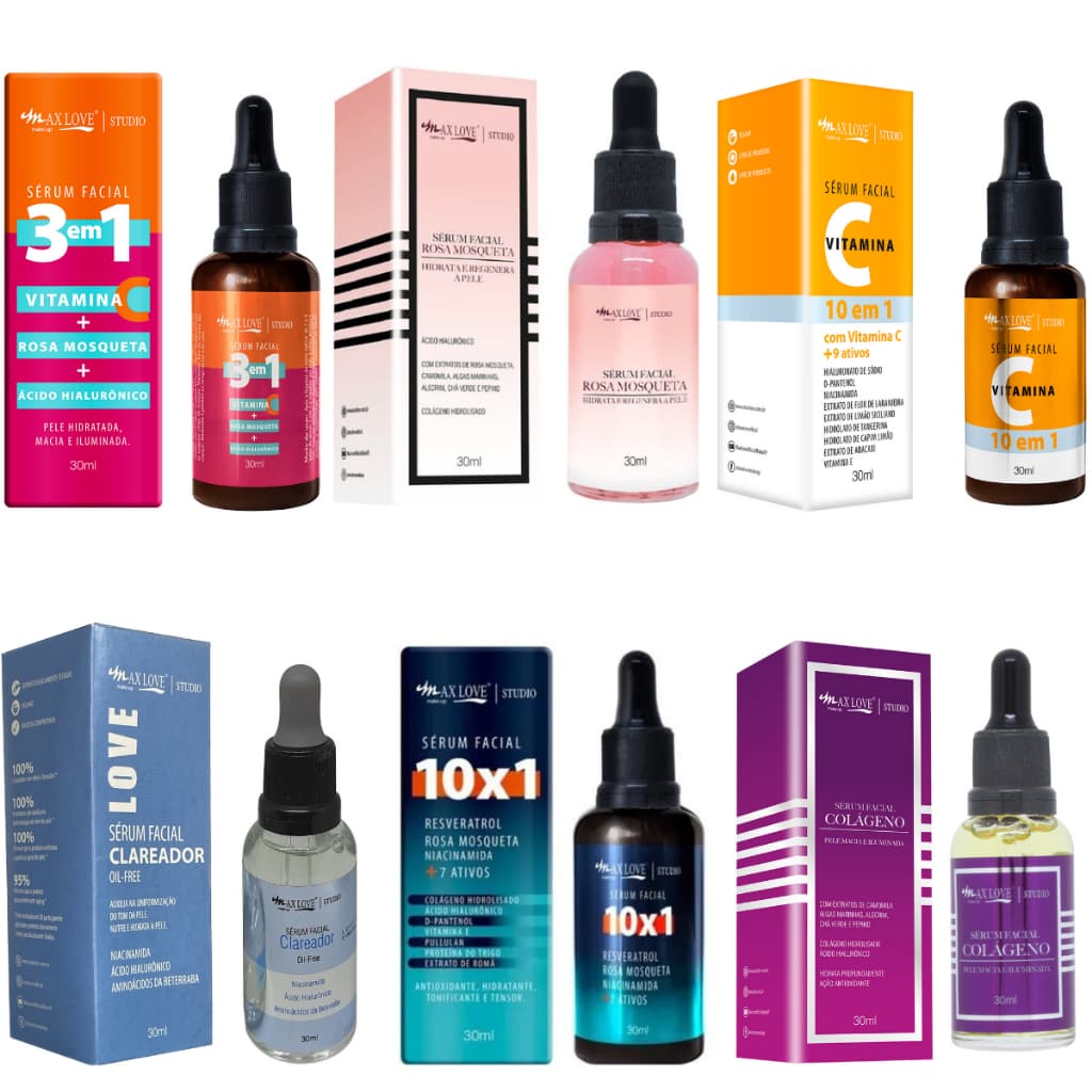 Kit C/6 Serum Facial Com Ácido Hialurônico, Vit B5, Colágeno