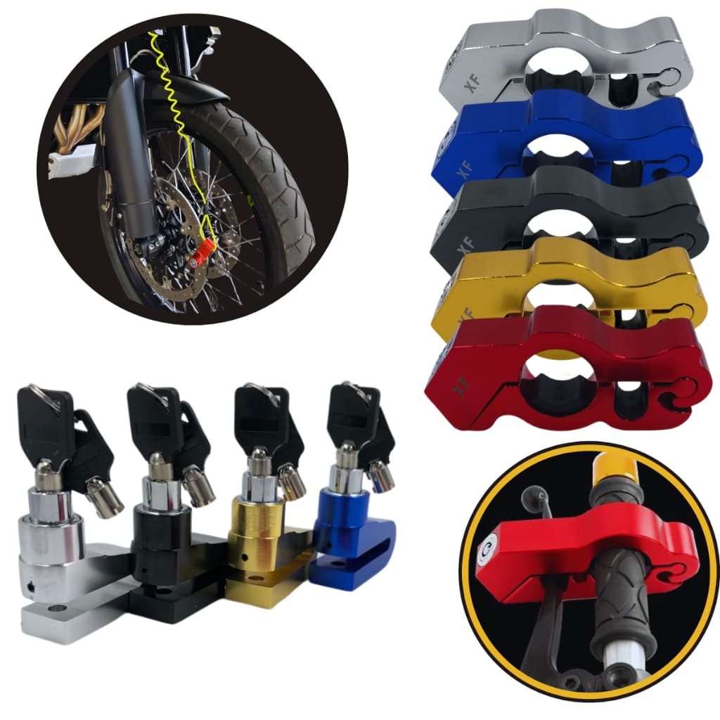 Kit Trava Manete de Alumínio + Trava de Disco Antifurto com Cabo Lembrete para Moto