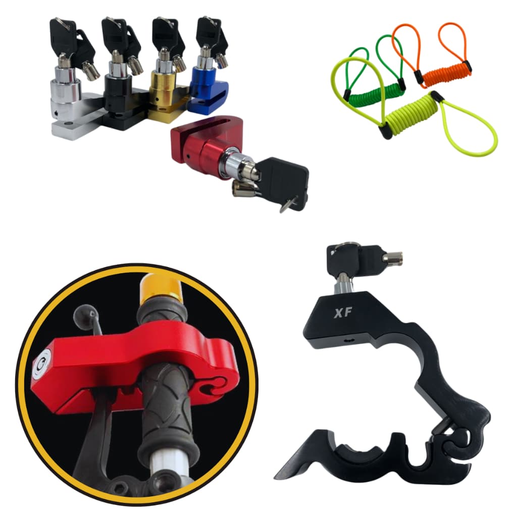 Trava de Manete Antifurto + Trava de Disco para Moto com Cabo Lembrete Universal