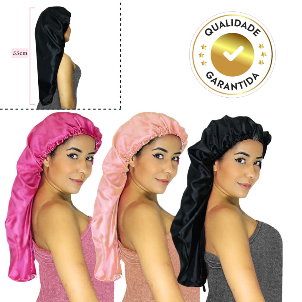 Touca De Cetim Longa Luxo Antifrizz Antiencolhimento Cachos Tranças Grande Gigante xuxinhas de cetim