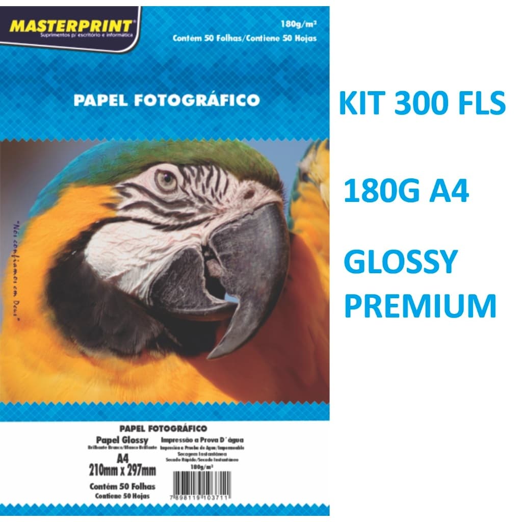 Papel Fotográfico A4 Glossy 180g Premium Brilho papel fotografico MasterPrint 300 Folhas