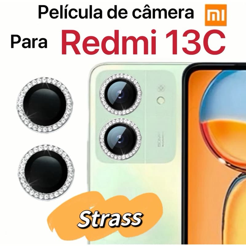 KIT (2 peças )Películas de câmera Diamante Para Xiaomi Redmi 13C 5G  Película protege completa os lentes de celular com Strass Brilhante Brilho traseira colorido
