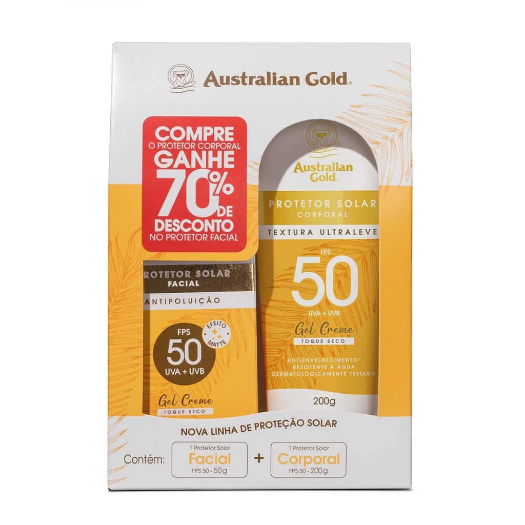 KIT Australian Gold Protetor Solar + Facial Antipoluição - Fps50'