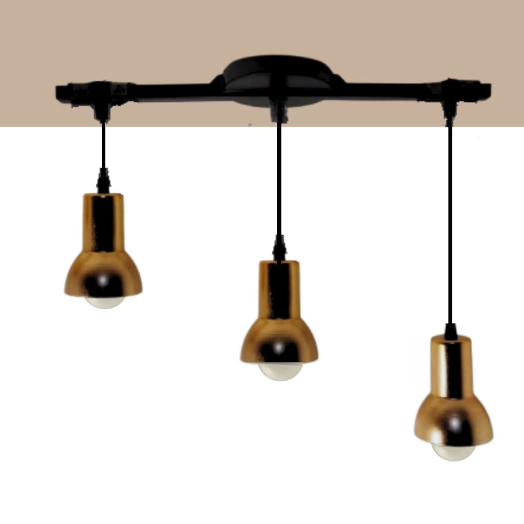 Pendente Luminária Trilho Triplo Rosê Dourado  Para 3 Lâmpadas Led/Bulbo