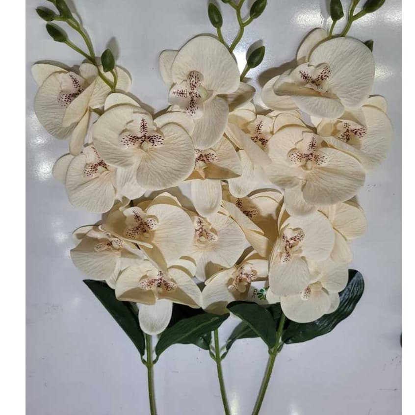 Orquídea 1 Haste com 6 Flores e 2 Folhas  (Kit com 3)