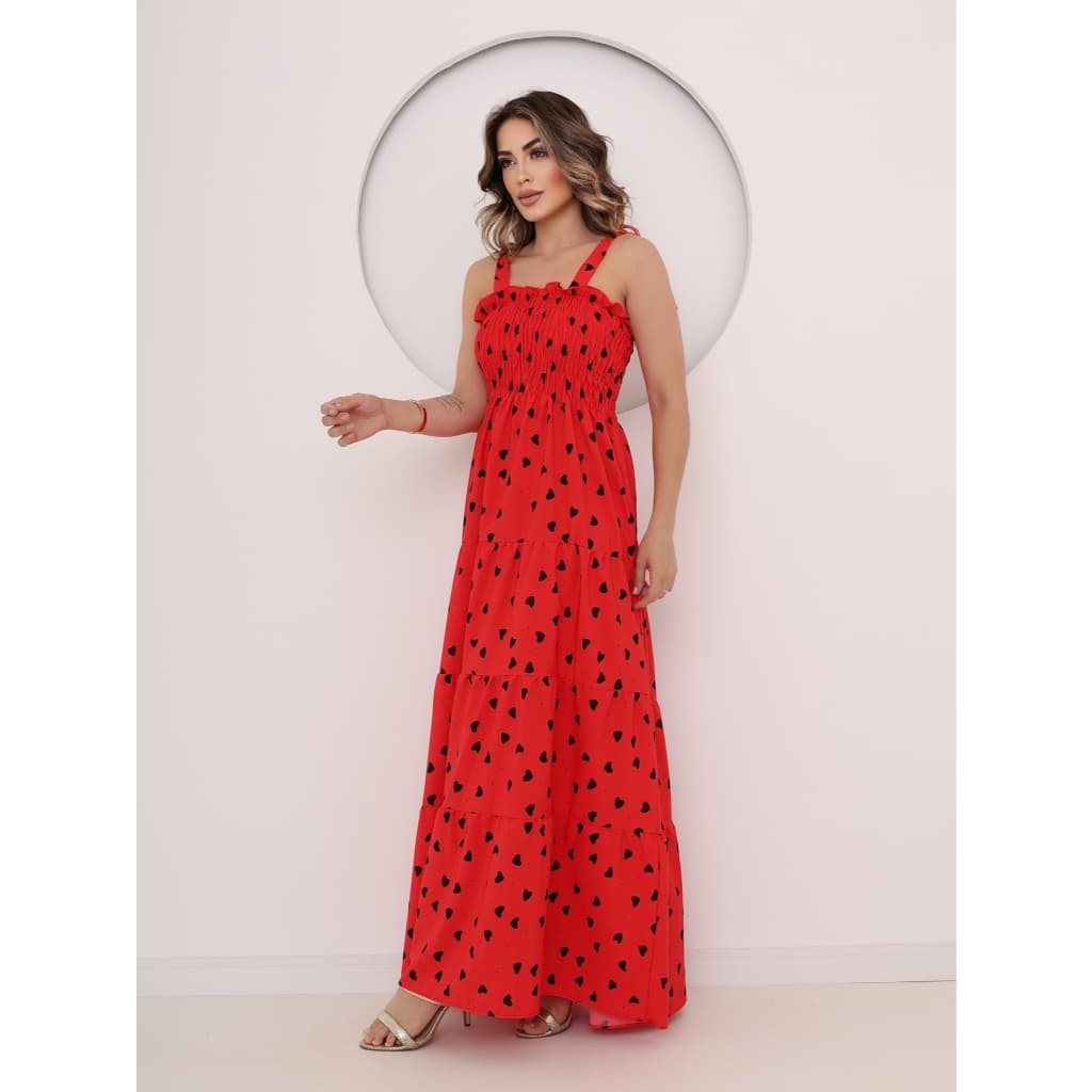 Vestido Longo De Alça com Elastec  3 Marias / tecido Crepinho / várias cores