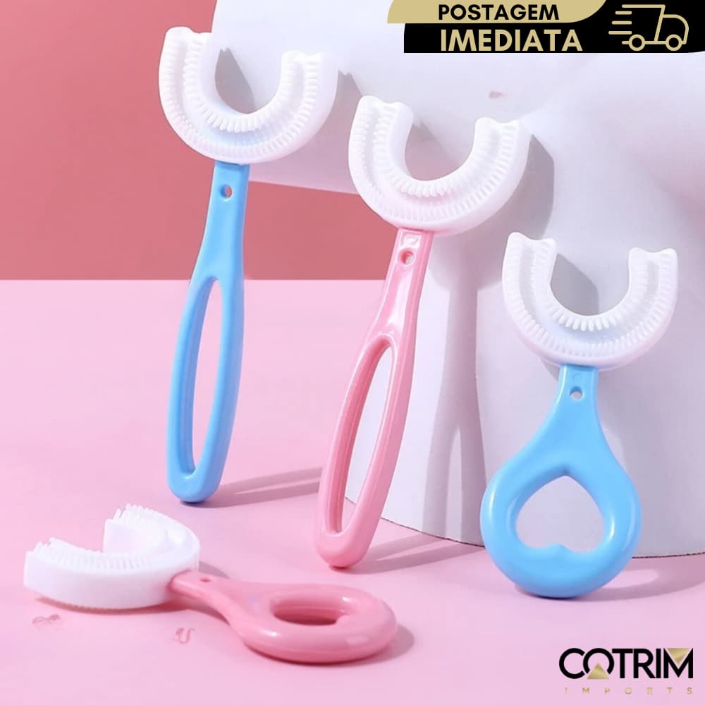 Escova de dentes em forma de U de 360 graus para crianças, bebê infantil 2-6-12 anos, Escova macia em forma de U criança