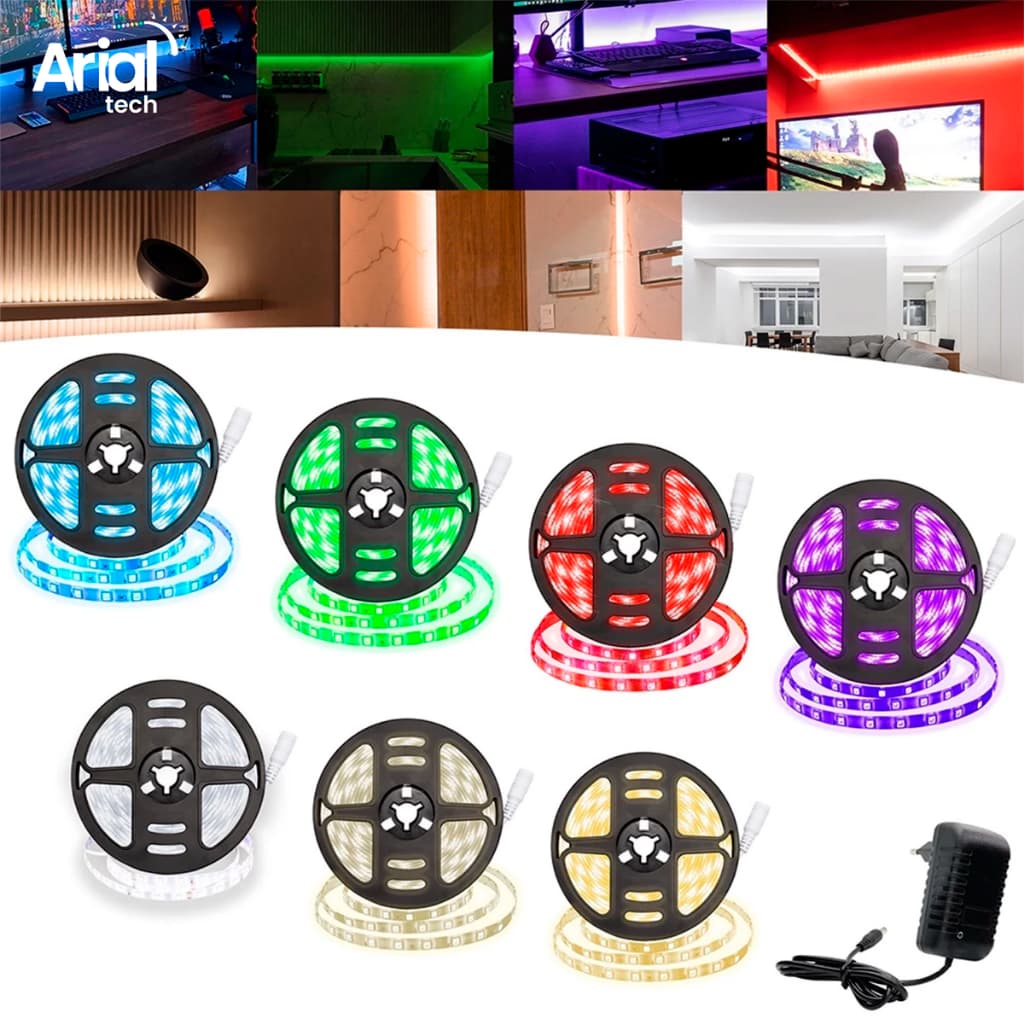 Fita Led a Prova D'água 5050 5 Metros Rolo Siliconada Ip65 300 Leds Acompanha Fonte Bivolt