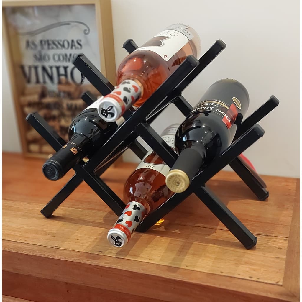 Suporte p/ Garrafas Aparador Vinho p/ 4 Garrafas Estilo Industrial Aço Reforçado Preto
