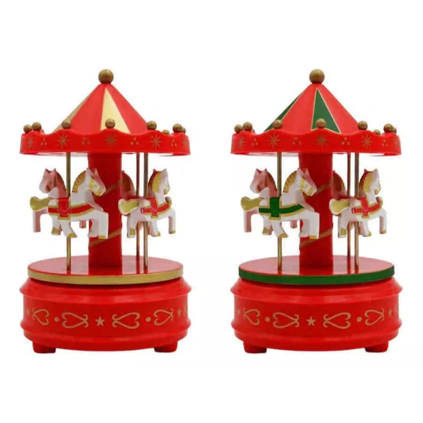 Caixinha Carrossel Musical A Corda Decoração Enfeite 18cm