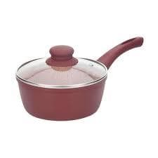 Panela Caçarola Antiaderente Cerâmica 16cm COM TAMPA DE VIDRO CABO EMBORRACHADO SOFT TOUCH ECOLUMI