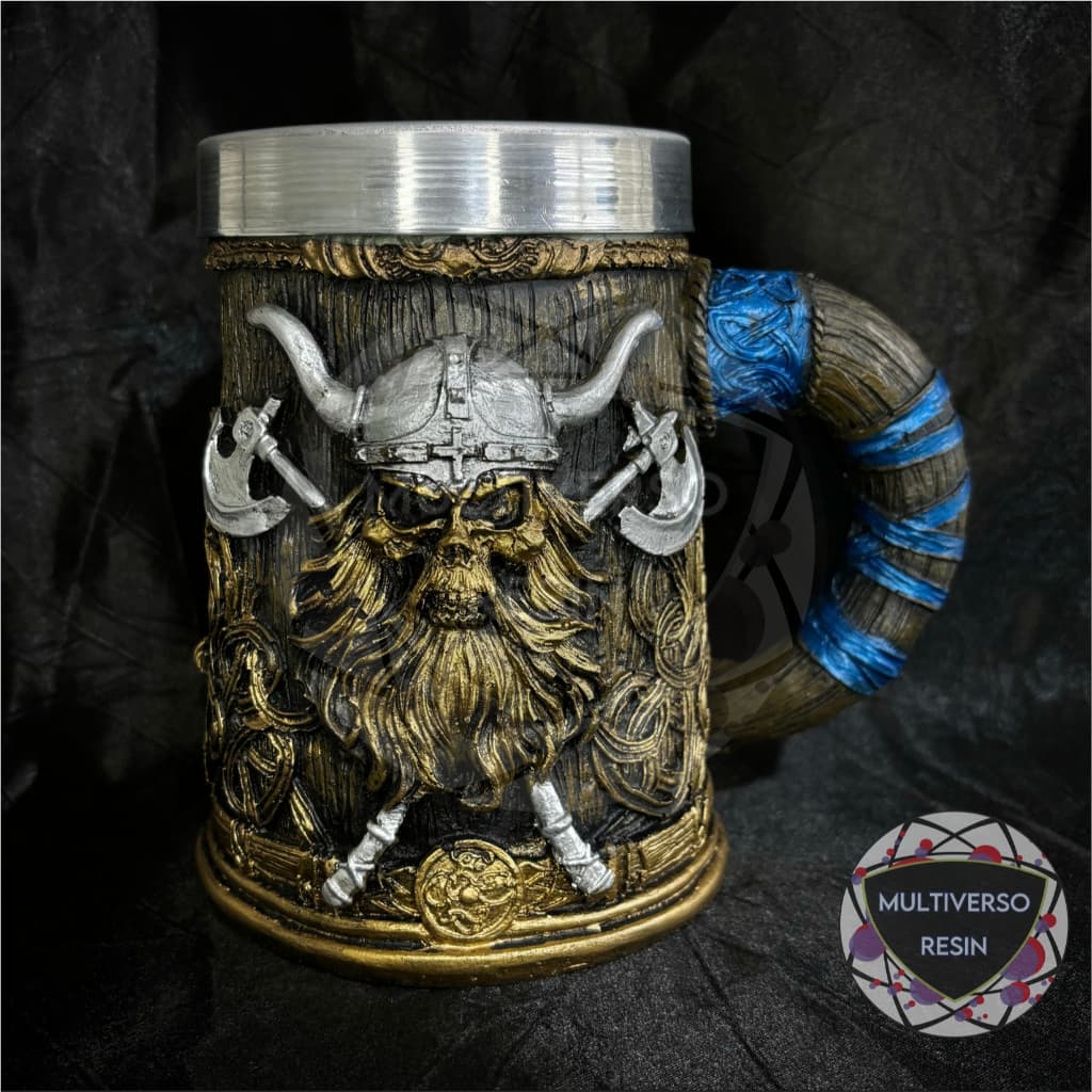 Caneca/Copo Caveira Viking com Machado Decorativa Medieval Hidromel Cerveja e Chopp 3D Resina