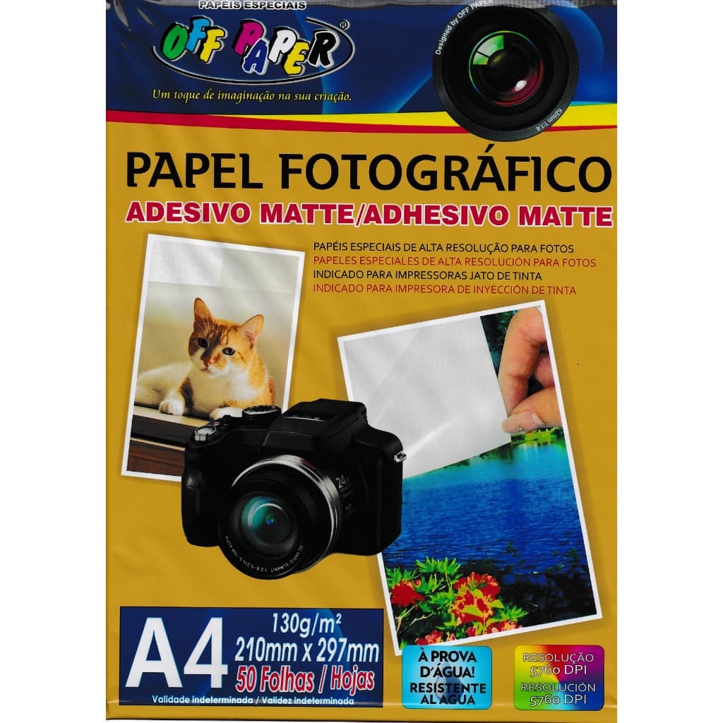 Papel Fotográfico Adesivo Matte Fosco 130g/m²  115g/m² A4 com 50 Folhas Off Paper