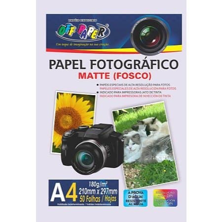 Papel Fotográfico A4 Matte Fosco 180g e 108g Off Paper 50 Folhas