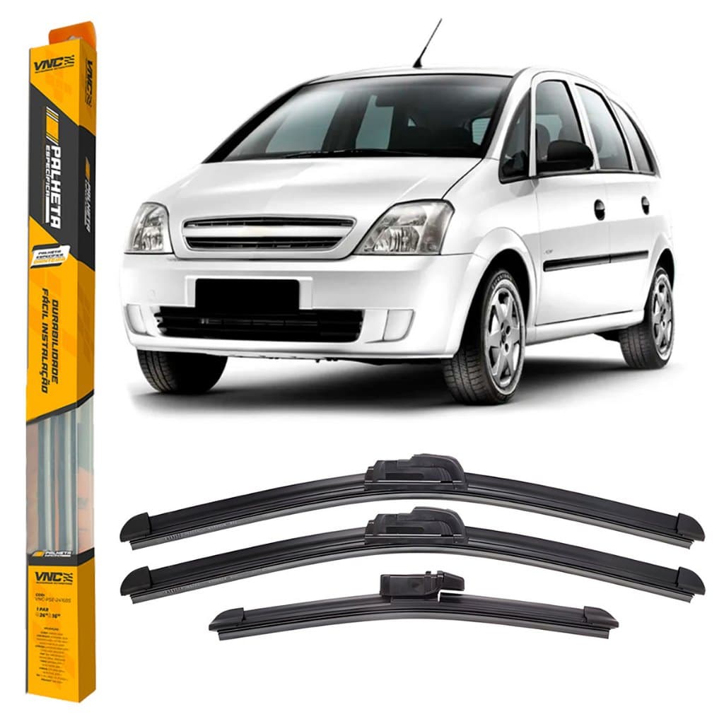 Kit 3 Palhetas Limpador De Parabrisa Dianteiro + traseiro Meriva Ano 2004 Até 2012