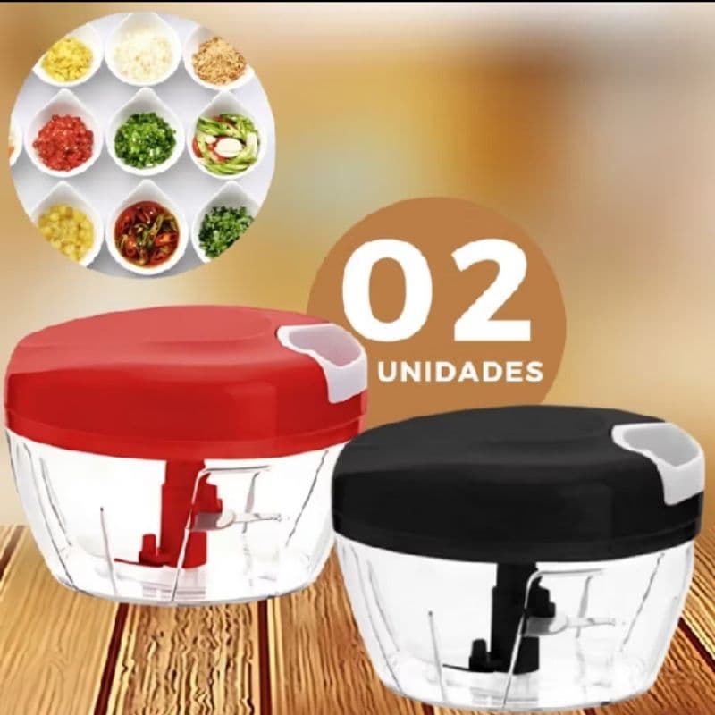 KIT (2)Processador de alimentos - manual - 3 Lâminas - aço Inox - 500ml - Triturador legumes verdura