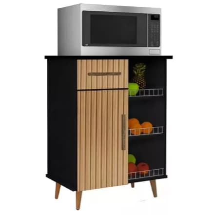 Fruteira Balcão Com Suporte Para  Microondas Cristal Ripado 3D Bebedouro Preto