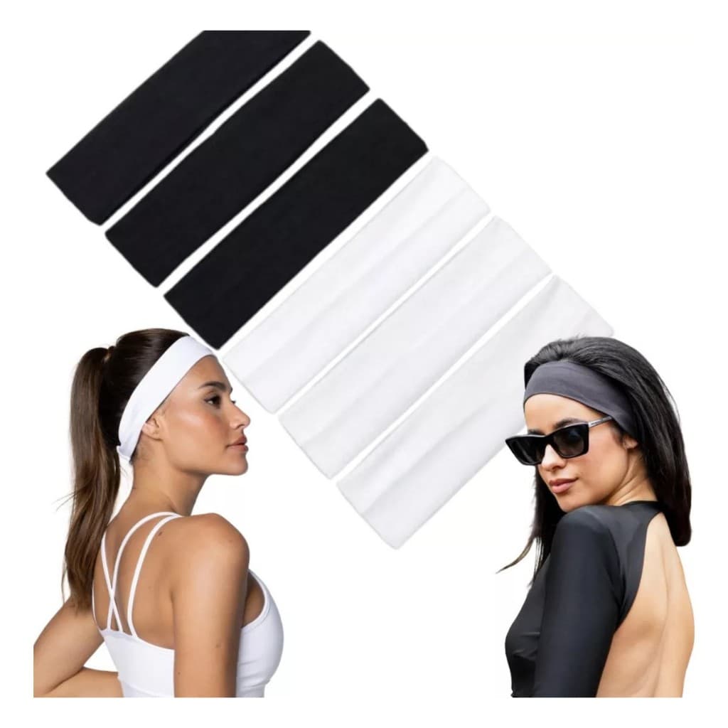 6 FAIXAS LARGA CABELO SENDO 3 PRETAS E 3 BRANCAS 8CM CADA. COM FLEXIBILIDADE AJUSTANDO BEM A CABEÇA