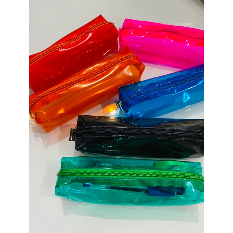 kit com 20 Unidades de estojo escolar PVC Cristal Neon, lindas cores para as crianças e estudantes organizar seus itens
