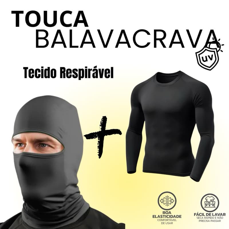 kit Touca Balacrava Proteção Solar e frio + Blusa Térmica Proteção Uv50+