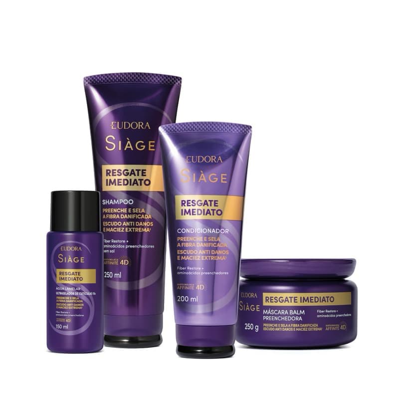 Kit Siàge Resgate Imediato Shampoo 250g + Condicionador 200g + Máscara 250g + Àgua Lamelar 150ml Eudora