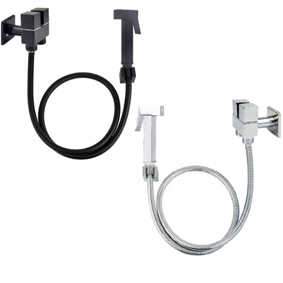 Ducha Higiênica Registro Duplo Metal Quadrado Flexível Aço Inox Gatilho Metal ESCOLHA COR E TAMANHO