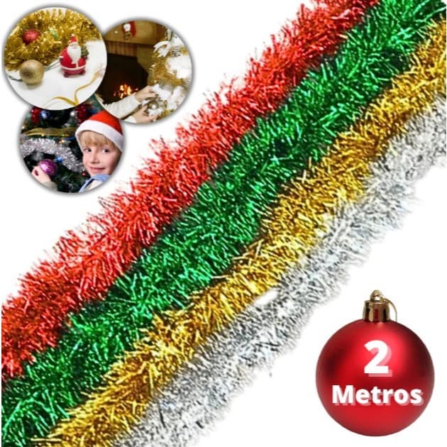 Kit 3/5/10 Festão 2M Enfeite Sortidos Decoração Árvore De Natal Casa Apartamento Varanda Metalizado