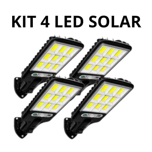 Kit 4 Luminária Led Solar Poste Rua Parede Sensor 180 Led Controle