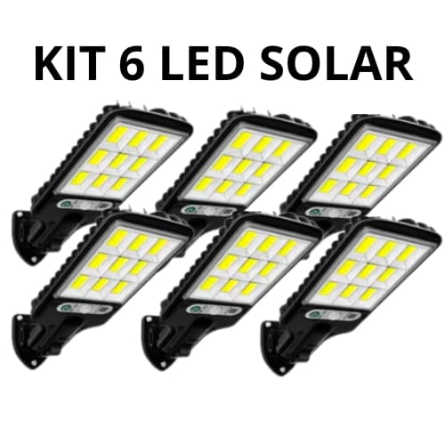 Kit 6 Luminária Led Solar Poste Rua Parede Sensor 180 Led Controle