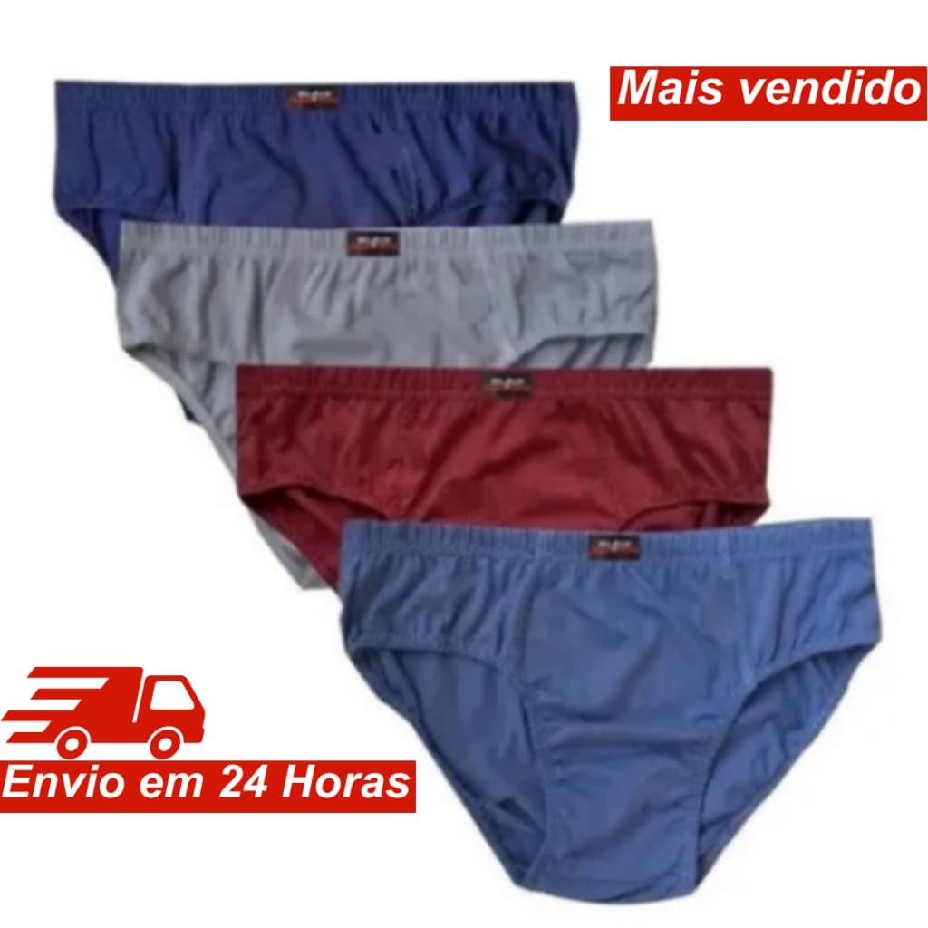 kit 6 Cuecas Slip Tradicional Básica 100% algodão confortável e respirável adulto