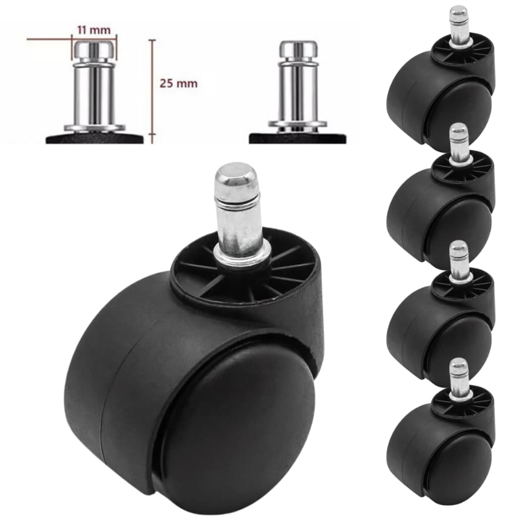Rodízios Rodinhas Kit 5 Unidades Com Pino 11mm. Para Cadeira de Escritório