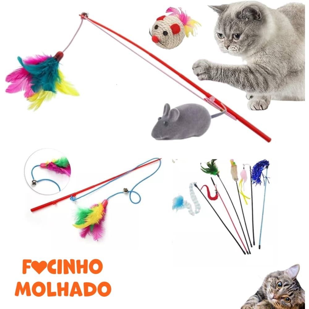Brinquedo Vareta para Gatos Sortidos Colorido Grátis 1 Ratinho Brinquedo