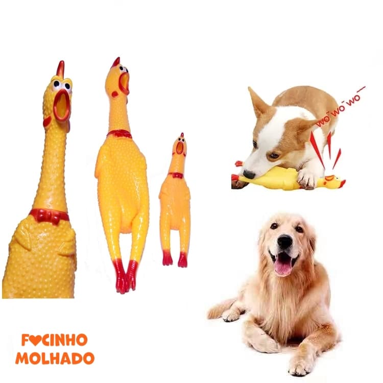 Brinquedo Frango Galinha para Cães com Apito Galo Barulhento