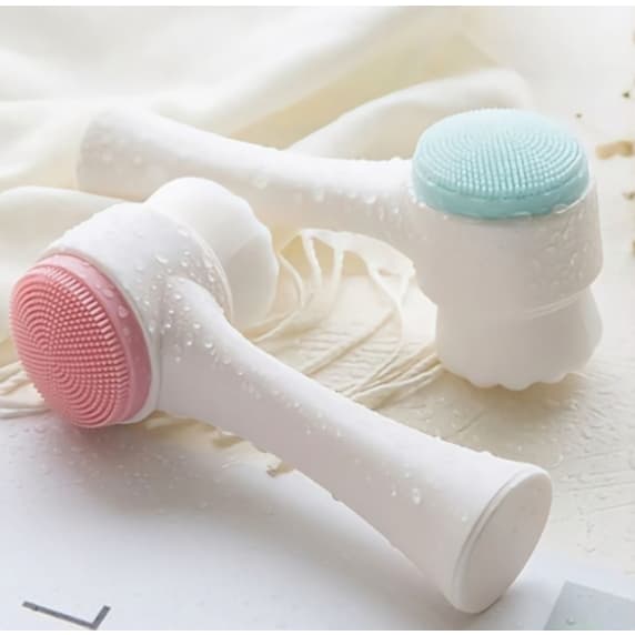 Escova Limpeza Facial 2 Em 1 Aparelho Massagem Esponja Cerdas Macias Dupla Face