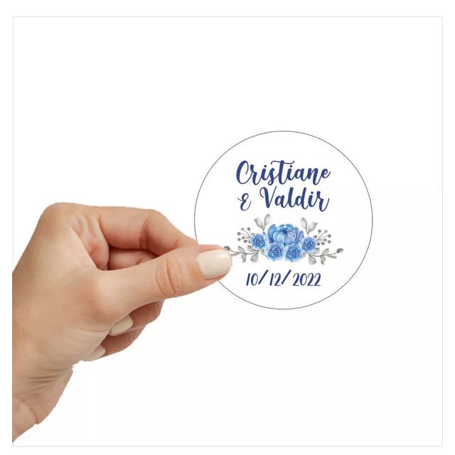 Adesivos Personalizados - Casamento Floral Azul