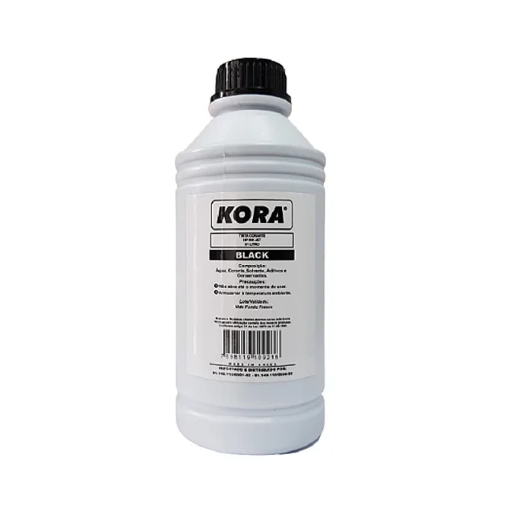 Tinta para Cartuchos Recarregáveis Kora 1 Litro Black / Preto Universal Linha HP Jato de Tinta ou Bulk