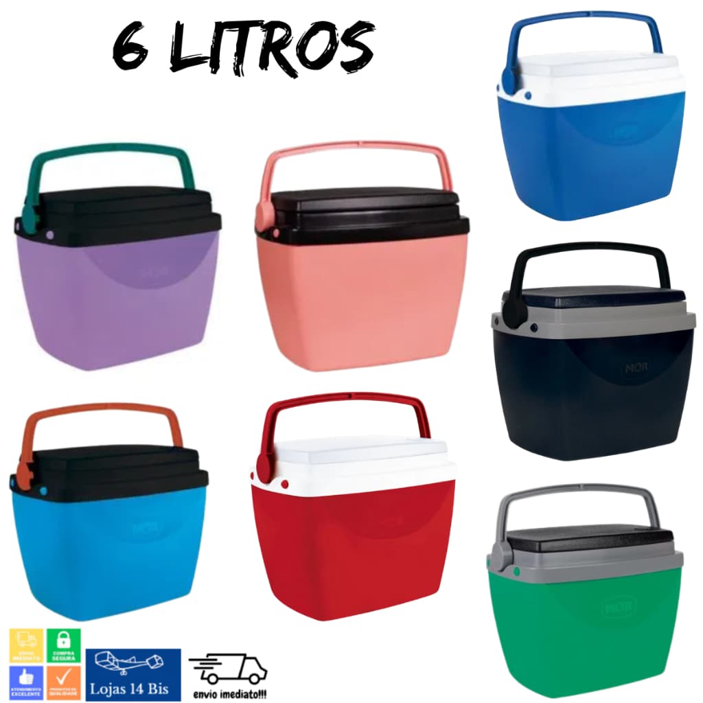 Caixa Térmica Cooler 6 Litros Vermelha Azul Preta Pêssego Com Alça Mor