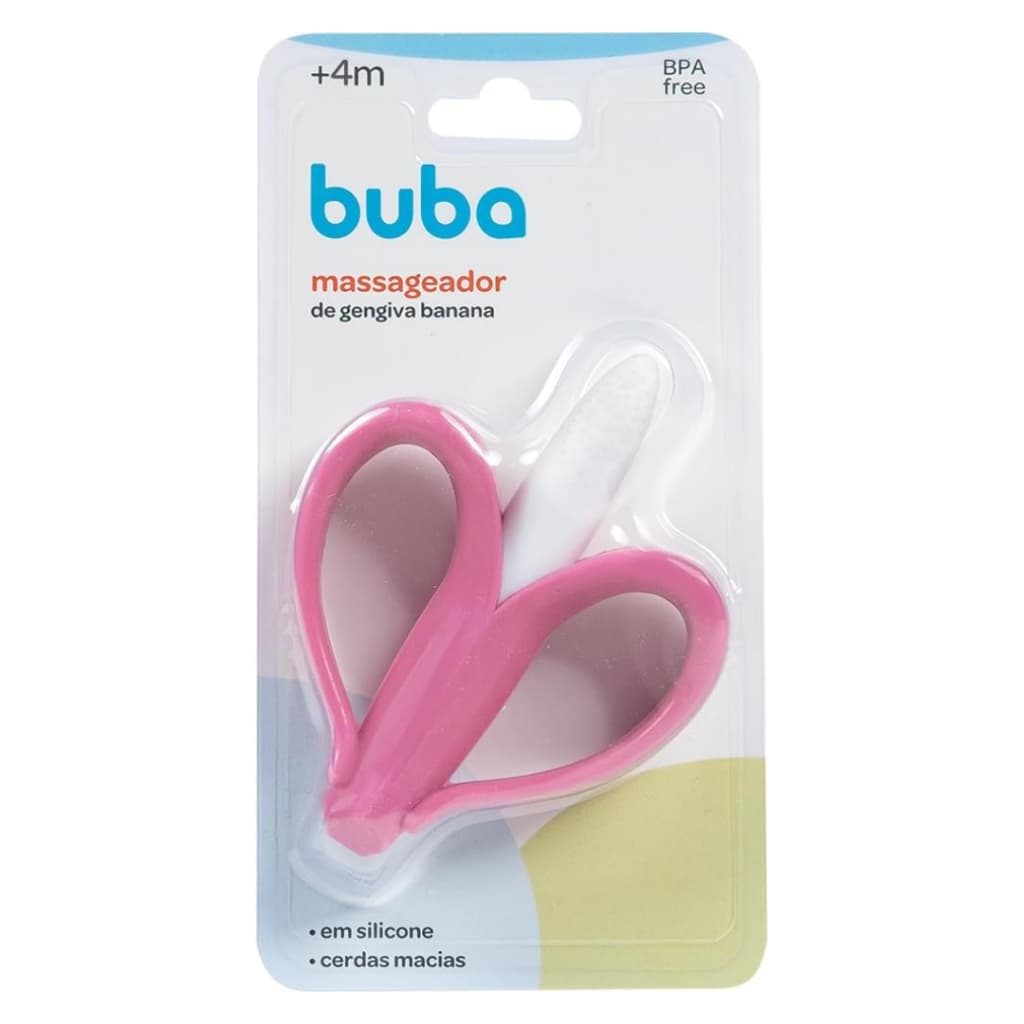 Massageador Mordedor de Gengiva Banana Rosa para Bebês - Buba