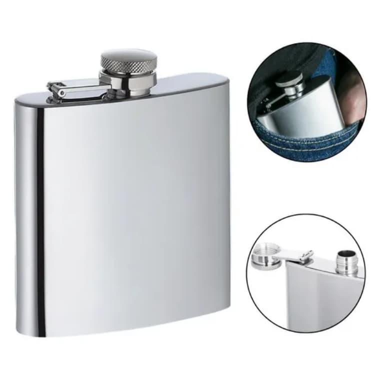 Porta Bebida Cantil De Bolso 254,7ml Aço Inox Para Bebidas Inox