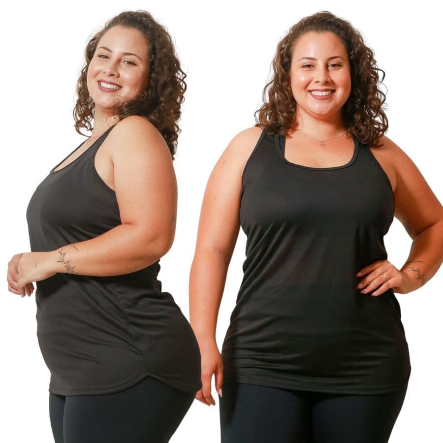 Regata Feminina Plus Size Dry Fit Camiseta Academia Fitness Roupa Tapa Bumbum Longa Blusas Curve