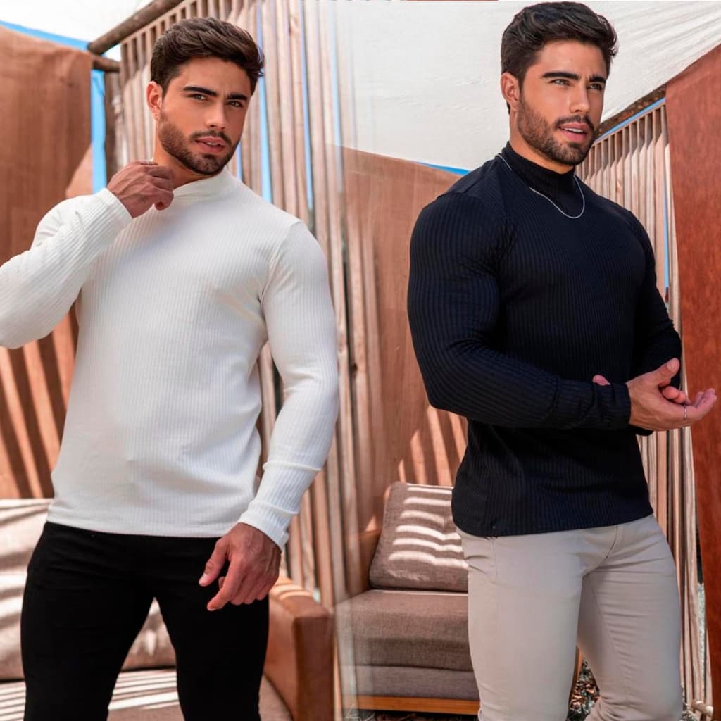 Kit 2 Cacharrel Masculina Gola Alta Manga Longa de Frio Inverno Tipo Sueter Ribana Canelada