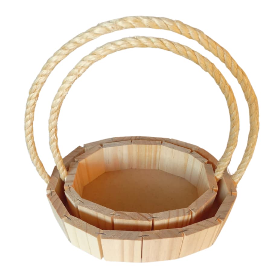 Kit 2 Cestas de Madeira Pinus P e M Oval Para Presentes e Decorações
